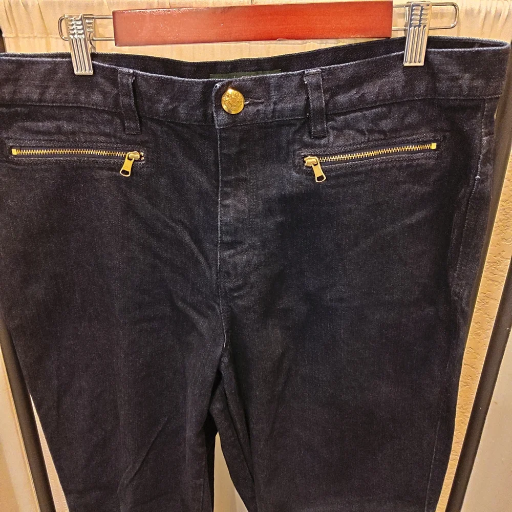 Lauren‎ Ralph Lauren Jeans, Double Zipper Front Pockets, Dark Blue, Size 14